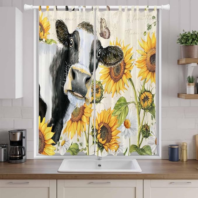 Yellow Sunflowers Living Room Curtains 84 Inch Length, Window Curtains Tab Top - Image 9