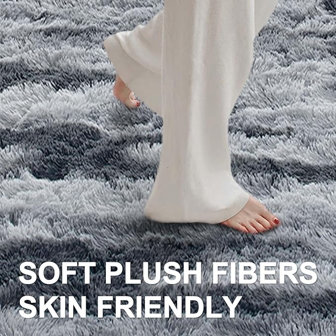 5x7 Ft Large Shag Rugs for Bedroom Living Room for Men Boys, Tie Dyed Ultra Soft Fluffy Furry Area Rug for Indoor Floor, Aesthetic Carpet for Home Decor (Grey)