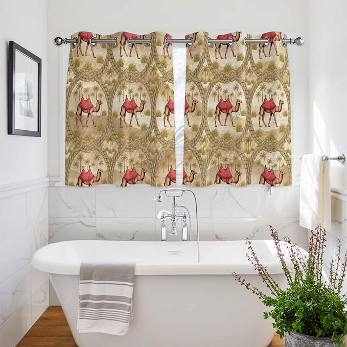 2 Panel Kitchen Cafe Curtains, Desert Camels Sunlight Filtering Nature Air - Image 3
