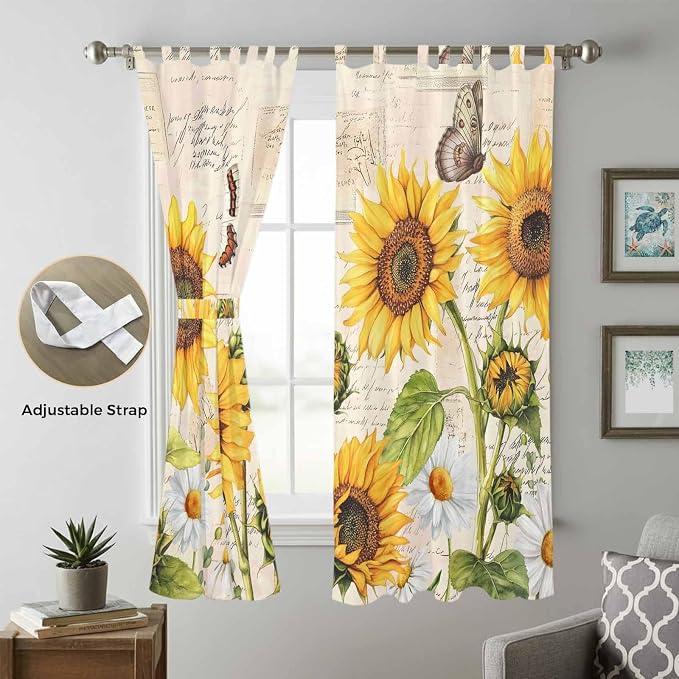 Yellow Sunflowers Living Room Curtains 96 Inch Length, Window Curtains Tab Top - Image 5