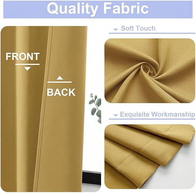 Simplebrand Ava Bright Gold Blackout Curtains for Bedroom 96 Inches Long 2 Panels, Solid Thermal Insulated, Energy Saving Nursery Window Treatment Curtains Blackout Drapes, W40 x L96 Inch, Bright Gold