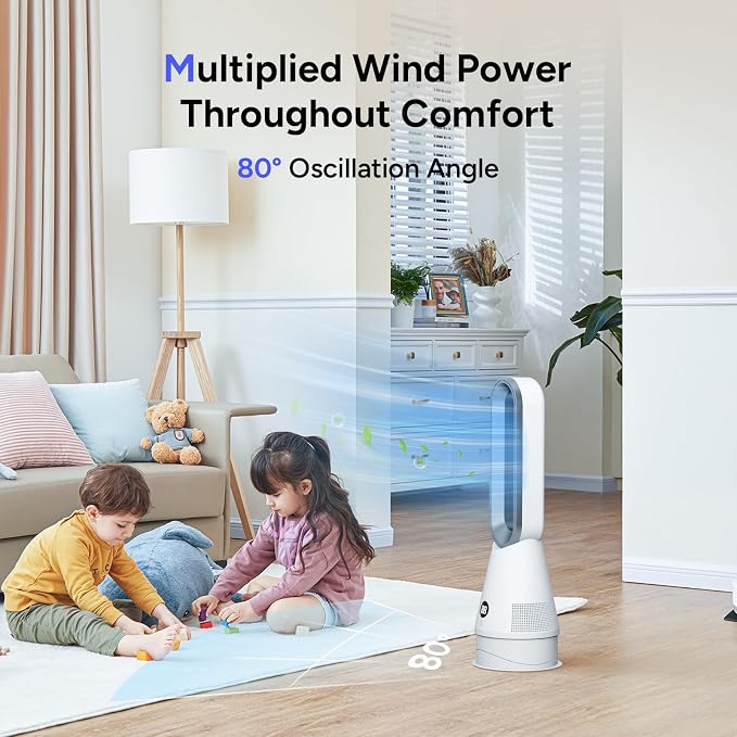 Bladeless Heater Fan, 25inch Heating & Cooling & Filter Combo Tower Fan 80° - Image 7