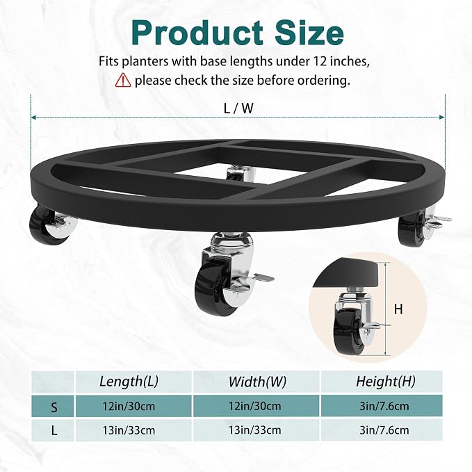 2 Pack Metal Plant Caddy with Wheels, Plant Stand with 360° Lockable Casters - Image 4