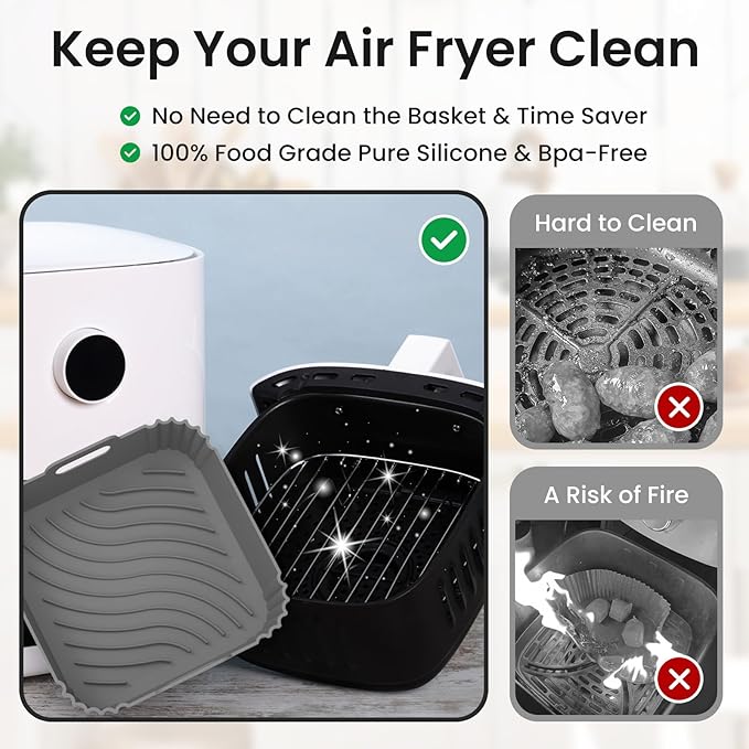 Redfly 2 Pack Silicone Air Fryer Liners, Square Reusable Non-Stick Basket - Image 4