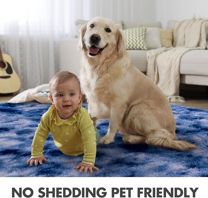8x10 Ft Extra Large Shag Rugs for Living Room, Ultra Soft Fluffy Furry Area Rugs for Bedroom Indoor Floor, Aesthetic Carpet for Kids Home Decor (Blue)