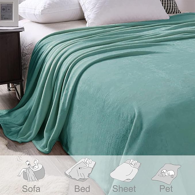 Exclusivo Mezcla Fleece Blanket King Size for Bed, Super Soft and Warm, All Season, Cozy, Plush, Lightweight, 90x104 Inches, Celadon