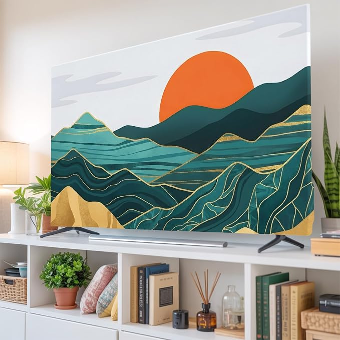 Abstract Mountain Range Sun Indoor TV Cover, Elastic TV Screen Protector - Image 6