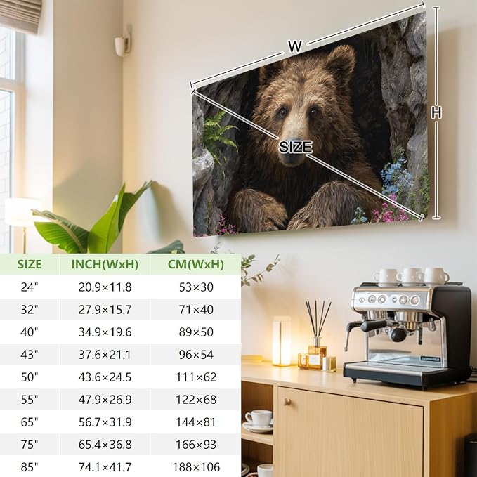 Brown Bear Rustic Wildflowers Cave Indoor TV Cover, Elastic TV Screen Protector - Image 4