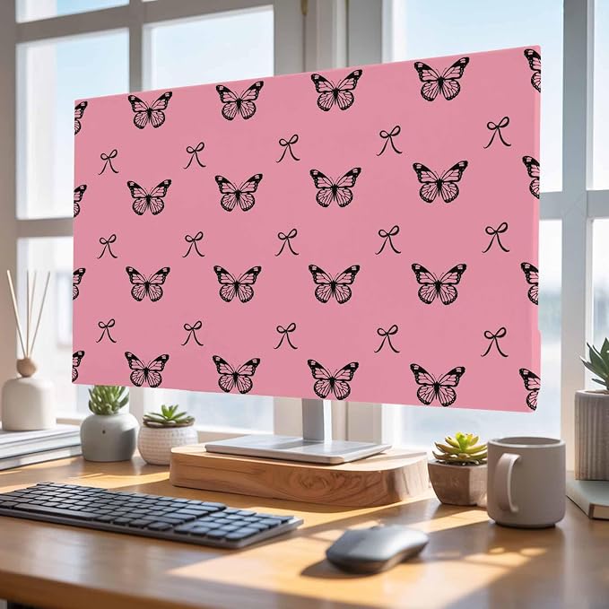 Black Butterflies Bow on Pink Indoor TV Cover, Elastic TV Screen Protector - Image 4