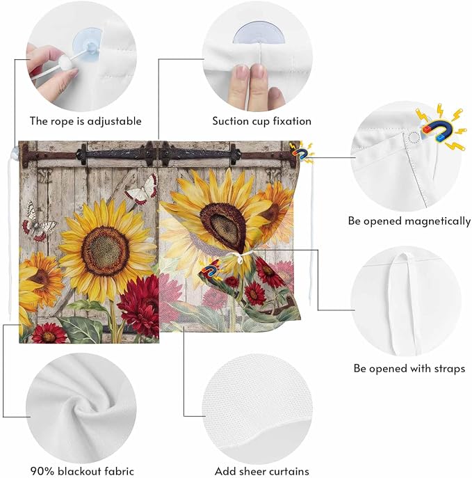 Sunflowers Magnetic Double Layer Car Window Shades, Side Window Curtains - Image 4