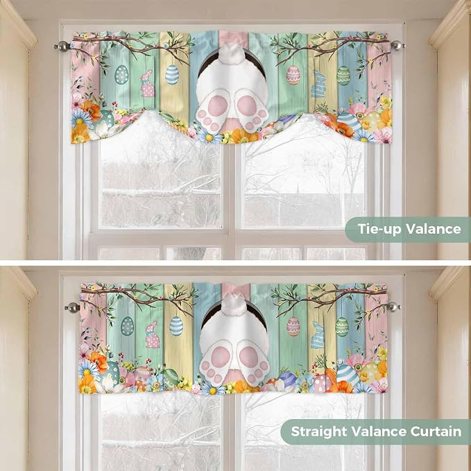 Easter Tie Up Valance Curtains for Windows, Kitchen Curtains Window Shades - Image 5