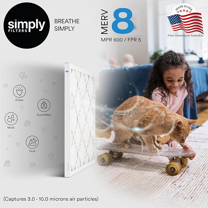 Simply 16x25x2 Air Filter, MERV 8, 4 Pack, Furnace Air Filter - Image 2