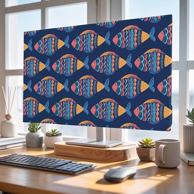 Ethnic Style Ocean Fish Indoor TV Cover, Elastic TV Screen Protector Watercolor - Image 4