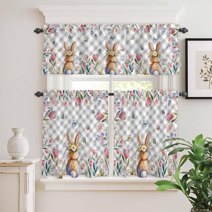 Kitchen Curtains Tiers and Valance Set of 3, Easter Light Filtering Window - Image 2