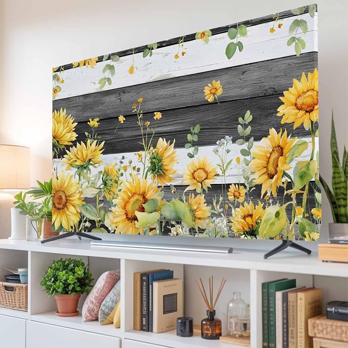 Summer Farm Sunflowers Eucalyptus Leaves Indoor TV Cover, Elastic TV Screen - Image 6