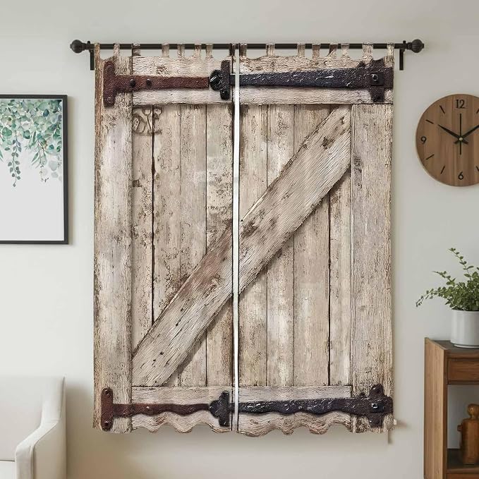Farmhouse Wood Grain Living Room Curtains 84 Inch Length, Window Curtains Tab - Image 2