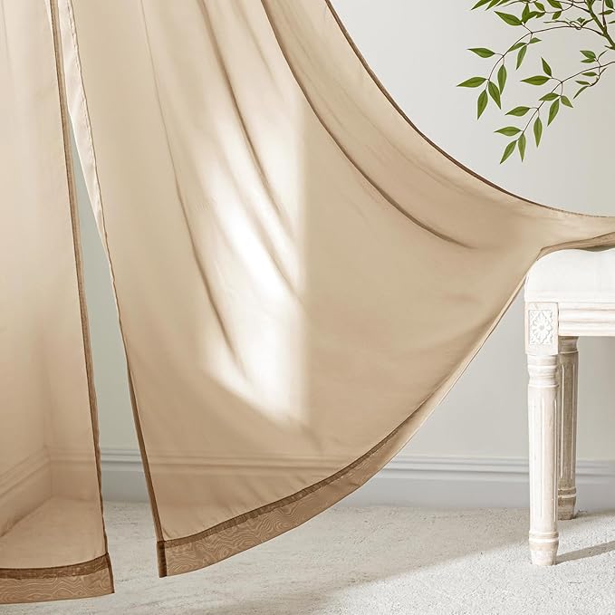 MIULEE Brown Sheer Curtains 108 Inches Long, 4 Panels Set, Rod Pocket Voile Drapes Light Filtering and Semi Transparent, Elegant Window Treatments for Bedroom Living Room,42 x 108 Inches