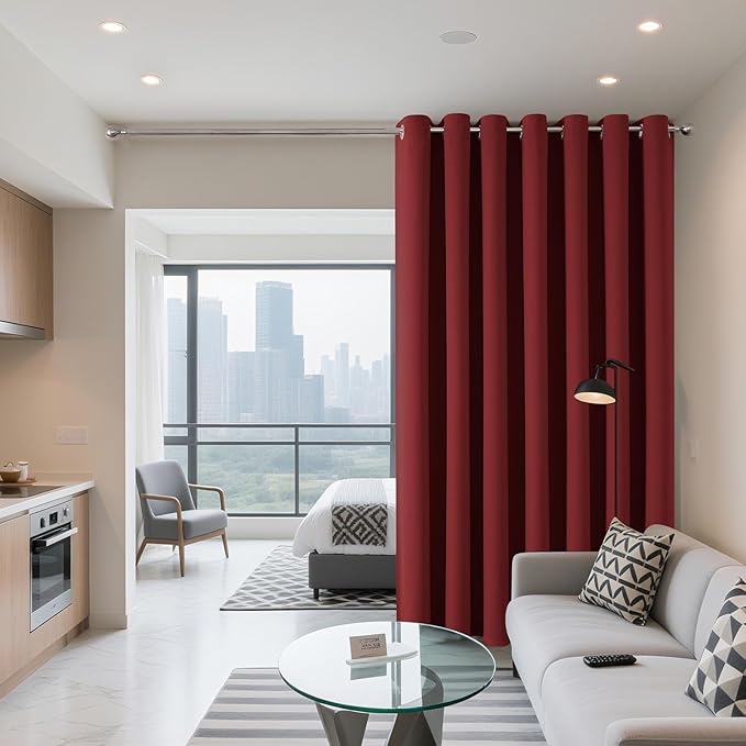 Joydeco Blackout Patio Sliding Door Curtains 90 Inches Long, Grommet Privacy Room Divider Curtains, Extra Wide Thermal Blackout Drapes for Bedroom Living Room (Burgundy Red, 100Wx90L, 1 Panel)