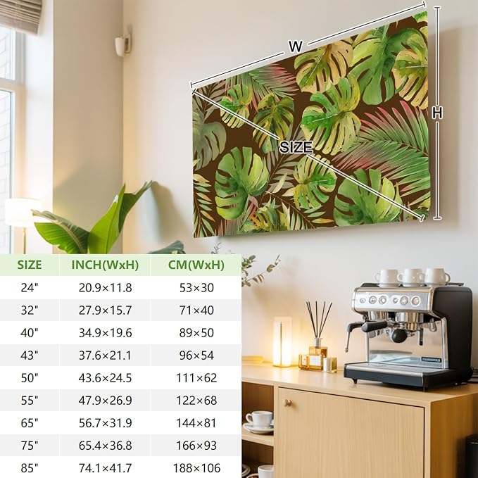 Abstract Olive Monstera Tropical Leaves Indoor TV Cover, Elastic TV Screen - Image 3