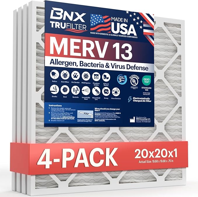 BNX TruFilter 20x20x1 MERV 13 AC Furnace Air Filter by BNX