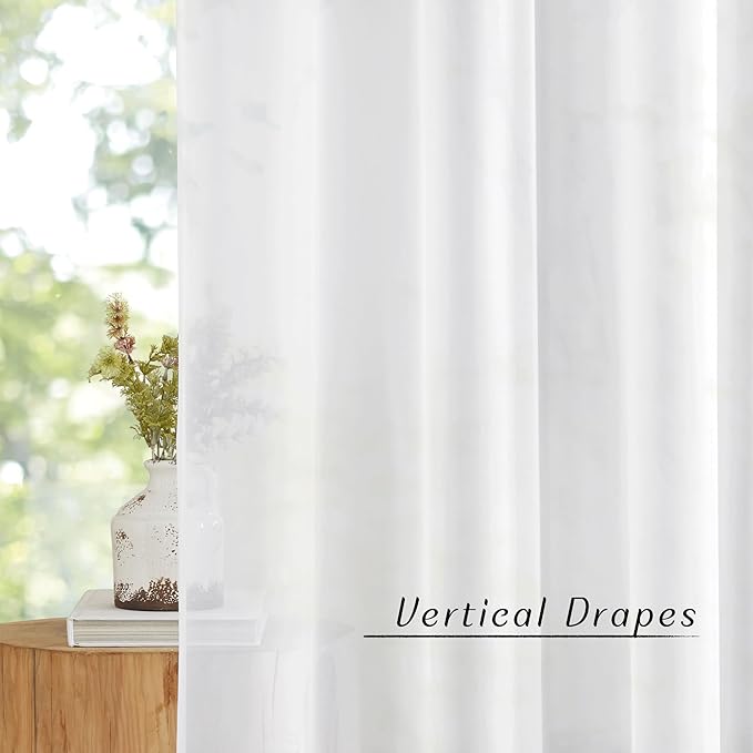 NICETOWN Sheer White Sliding Door Curtains for Bedroom, Grommet Elegant Soft Voile Sheer Textured Airy & Breathable Window Treatments for Patio Door/French Door, W66 x L96, 2 Panels