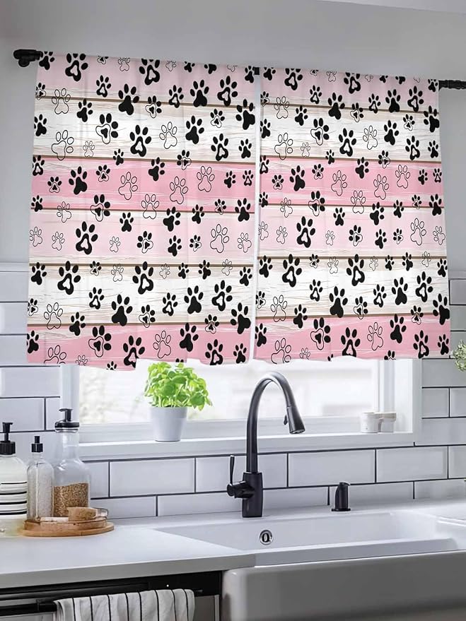 Sheer Curtains 45 Inch Length, Vintage Farmhouse Country Wooden Grain Privacy - Image 5