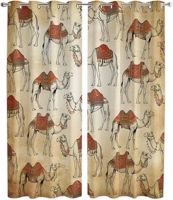 2 Panel Kitchen Cafe Curtains, Desert Sand Camel Sunlight Filtering Nature Air by Hokiten