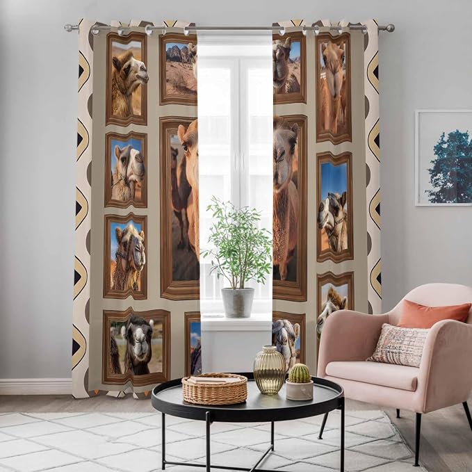 2 Panel Kitchen Cafe Curtains, Desert Camels Sunlight Filtering Nature Air - Image 5