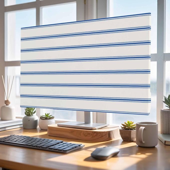 Modern Geometric Blue Stripe Indoor TV Cover, Elastic TV Screen Protector - Image 4