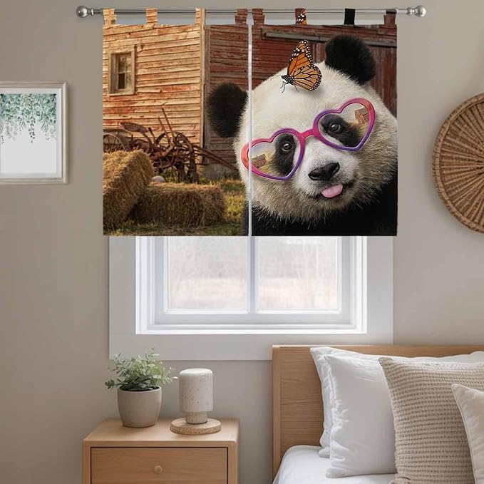 Farm Panda Bedroom Curtains 63 Inch Length, Window Curtains Tab Top, Farmhouse - Image 9