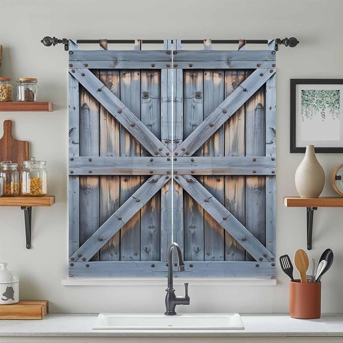 Farmhouse Wood Grain Bedroom Curtains 72 Inch Length, Window Curtains Tab Top - Image 3