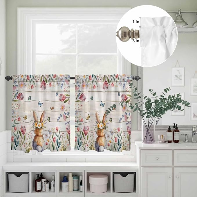Kitchen Curtains Tiers and Valance Set of 3, Easter Light Filtering Window - Image 8