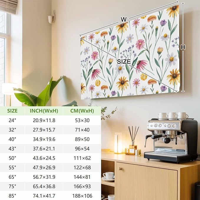 Country Chrysanthemum Floral Indoor TV Cover, Elastic TV Screen Protector - Image 3