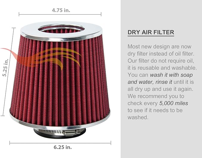 RED 3.5" 89 mm Inlet Cold Air INTAKE Cone Replacement Performance Washable - Image 9