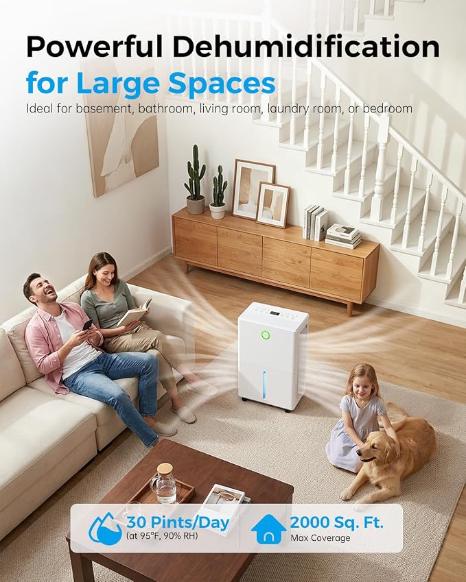 Dehumidifier for Basement with Drain Hose, Dehumidifiers for Home | 30 Pint - Image 2