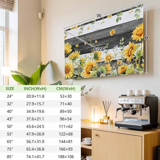 Summer Farm Sunflowers Eucalyptus Leaves Indoor TV Cover, Elastic TV Screen - Image 3