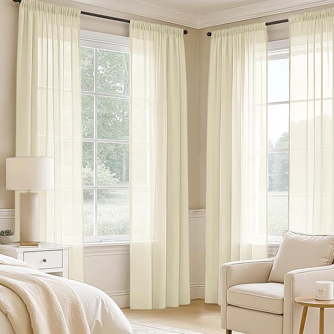 MIULEE Light Cream Sheer Curtains 102 Inches Long, 4 Panels Set, Light Filtering Rod Pocket Voile Drapes for Living Room and Bedroom, Airy Soft Fabric Window Treatments, 42 x 102 Inches