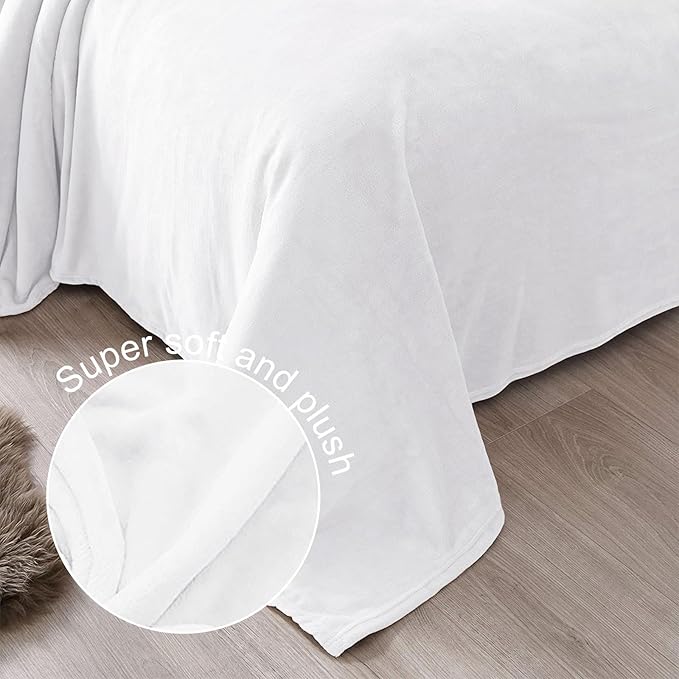 Exclusivo Mezcla Fleece Blanket King Size for Bed, Super Soft and Warm, All Season, Cozy, Plush, Lightweight, 90x104 Inches, Pure White