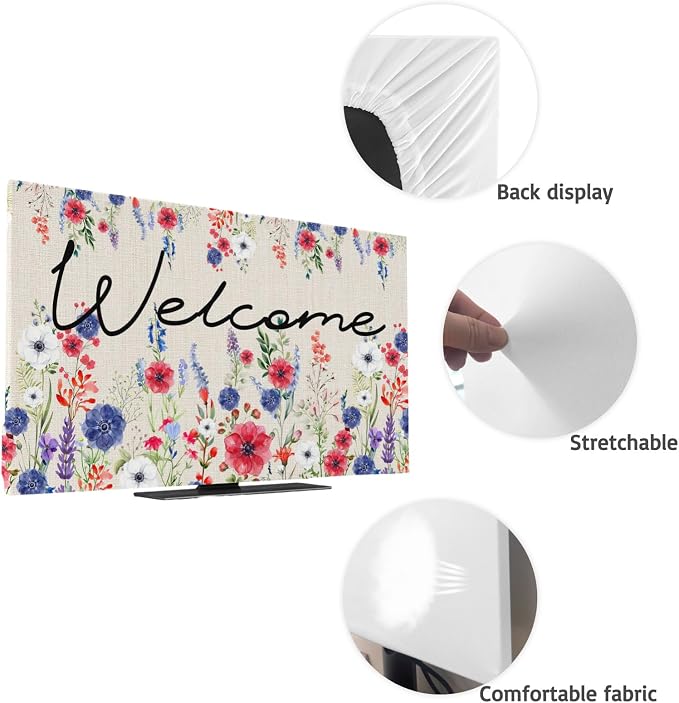 Watercolor Garden Poppy Floral Indoor TV Cover, Elastic TV Screen Protector - Image 7