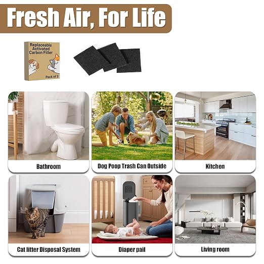 3-Pack Trash Can Odor Filter Refills, Carbon Filters Dog Poop Trash Can - Image 2
