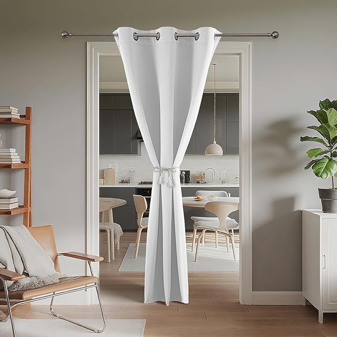Joydeco Blackout Door Curtain for Doorway Privacy 84 Inches Long, Grommet Closet Curtain for Open Closet, Room Divider for Bedroom Living Room (Pure White 52Wx84L, 1 Panel)