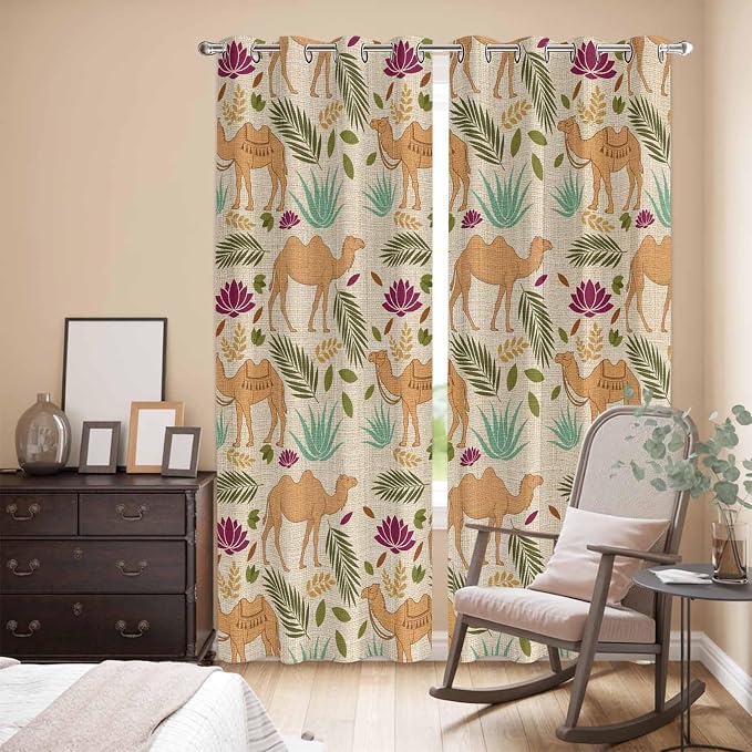 2 Panel Kitchen Cafe Curtains, Desert Camels Sunlight Filtering Nature Air - Image 3