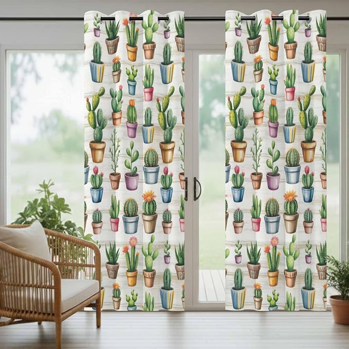 Summer Cactus Outdoor Curtains for Patio Cactus Tropical Plant Wooden - Image 6
