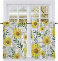 Yellow Daisy Kitchen Curtains, Farmhouse Country Flower Leaf Plant Wood Grain by Unknown