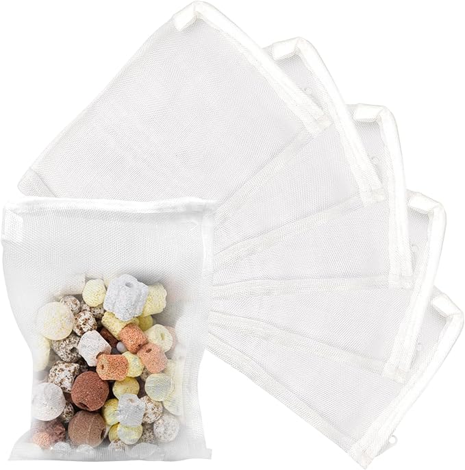 5 Pack Aquarium Filter Media Bags, 5.5 x 7.9 Inch Reusable Mesh Bags by FOHOLA