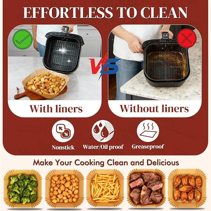 BYKITCHEN 300PCS Perforated Air Fryer Disposable Paper Liners - Image 7