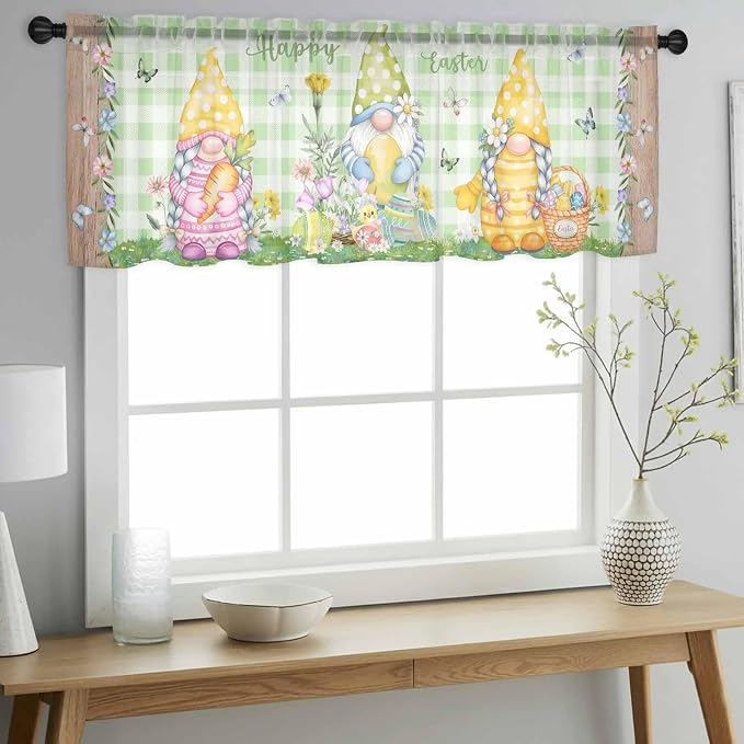 Easter Sheer Valances for Windows 42"x12", Light Filtering Kitchen Curtains - Image 2