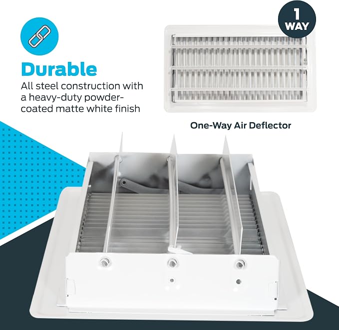 EZ-FLO 6 x 12 Inch Floor Register Vent Cover, One-Way Ventilation Register - Image 5