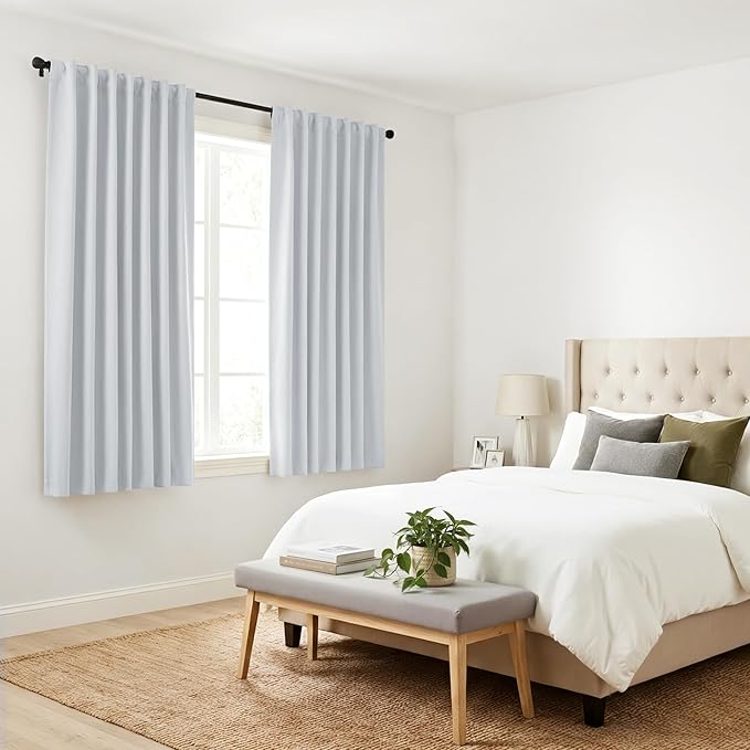 PONY DANCE Greyish White Non-See-Through Curtains - 52 Wide by 72 Long Room Darkening Home Decor Window Treatments(60% Light Block) Drapes for Living Room/Bedroom with Back Tab, 2 Panels