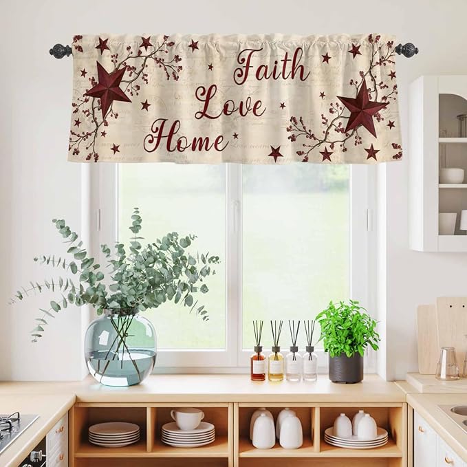 Kitchen Curtains Tiers and Valance Set of 3, Vintage Country Light Filtering - Image 4
